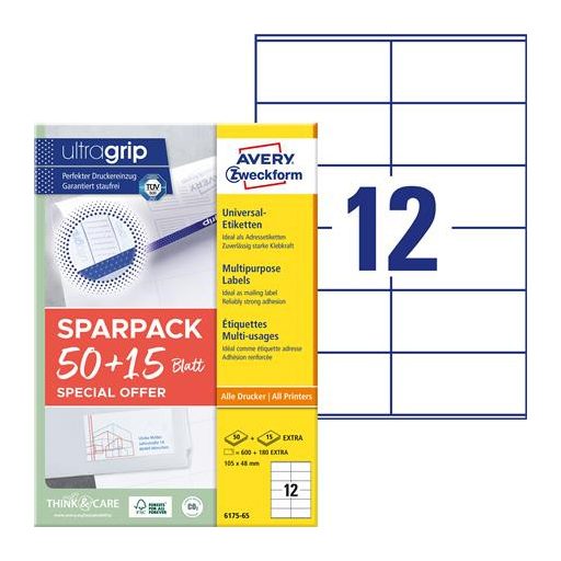 Etikett, univerzális, 105x48 mm, AVERY ZWECKFORM, "Sparpack", 780 etikett/csomag
