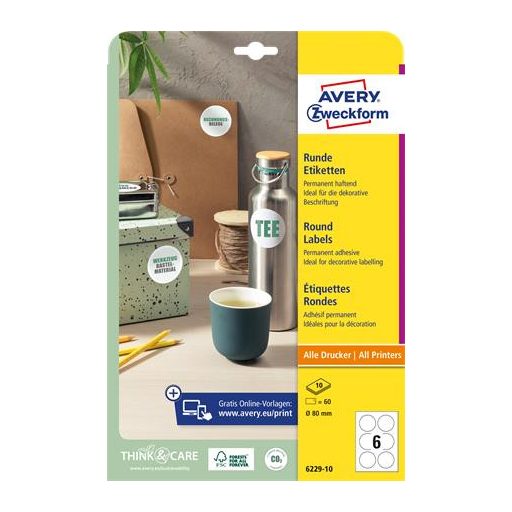 Etikett, univerzális, 80 mm, kör, AVERY ZWECKFORM, 60 etikett/csomag