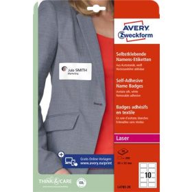   Etikett, eltávolítható, kerekített sarkú, 80x50 mm, textilhez, AVERY ZWECKFORM, 200 etikett/csomag