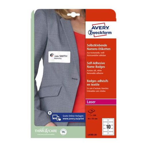 Etikett, eltávolítható, kerekített sarkú, 80x50 mm, textilhez, AVERY ZWECKFORM, 200 etikett/csomag