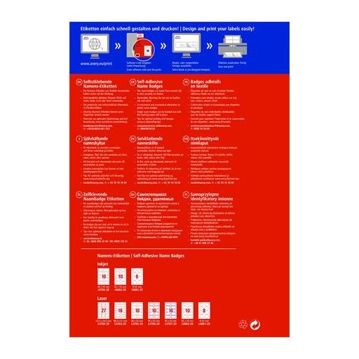 Etikett, eltávolítható, kerekített sarkú, 80x50 mm, textilhez, AVERY ZWECKFORM, 200 etikett/csomag