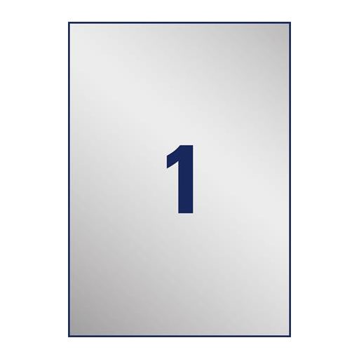 Etikett, 210x297 mm, poliészter, időjárásálló, AVERY ZWECKOFRM, ezüst, 20 etikett/csomag