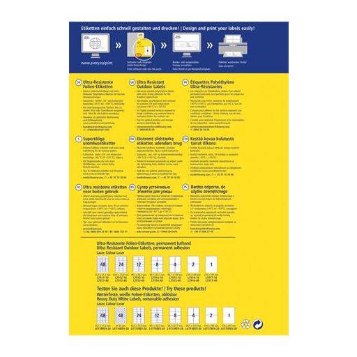 Etikett, univerzális, 63,5x33,9 mm, extra erős, polietilén, AVERY ZWECKFORM, 240 etikett/csomag