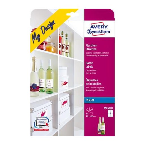 Etikett, borosüveghez, 90x120 mm, AVERY ZWECKFORM, 20 etikett/csomag