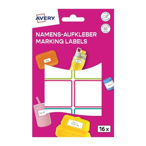 Címke, műanyag, iskolai, 46x33 mm, kézzel írható, AVERY ZWECKFORM, színes, 16 címke/csomag