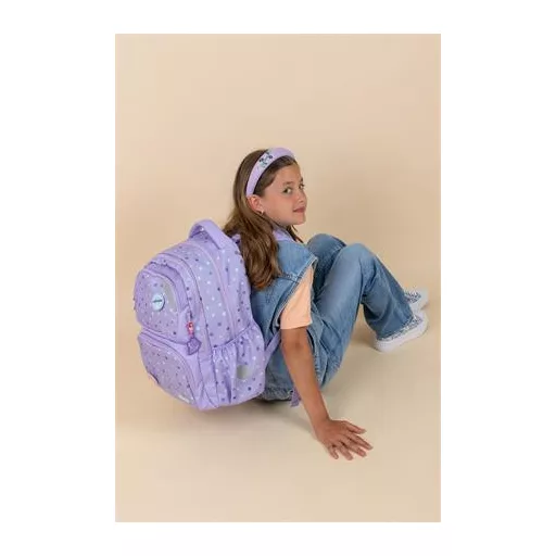 Iskolatáska, cipzáras, BELMIL "Maxi Pack Purple Dots", lila pöttyös