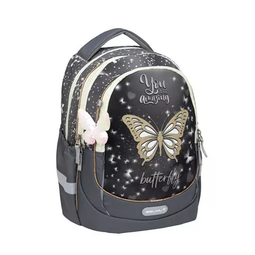 Iskolatáska, cipzáras, BELMIL "Leisure Plus Starlight Butterfly", csillagfény pillangó
