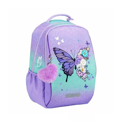 Iskolatáska, cipzáras, laptoptartóval, BELMIL "Companion Serenity", lila, pillangó