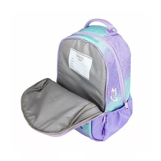 Iskolatáska, cipzáras, laptoptartóval, BELMIL "Companion Serenity", lila, pillangó