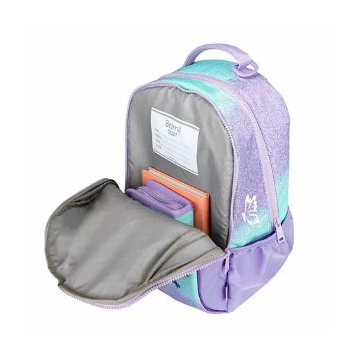 Iskolatáska, cipzáras, laptoptartóval, BELMIL "Companion Serenity", lila, pillangó