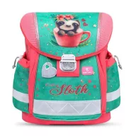   Iskolatáska, fémcsat, BELMIL "Classy Cute sloth", zöld-rózsaszín, lajhár