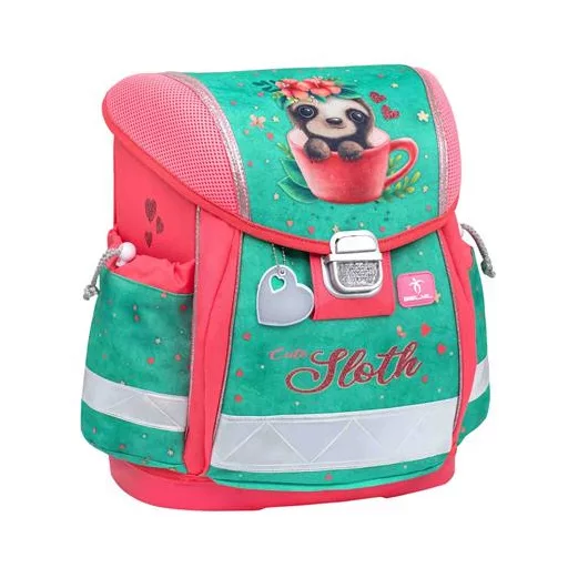 Iskolatáska, fémcsat, BELMIL "Classy Cute sloth", zöld-rózsaszín, lajhár