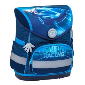   Iskolatáska, mágneszárral, BELMIL "Compact Racing Blue Neon", versenyautó
