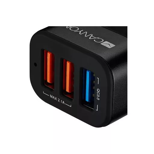 Autós töltő, 3xUSB, QC 3.0, 2,1A, CANYON "C-07"