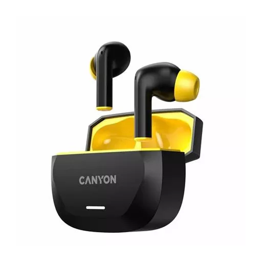 Fülhallgató, TWS vezeték nélküli, Bluetooth 5.4, CANYON "Hexagon 7", fekete-sárga
