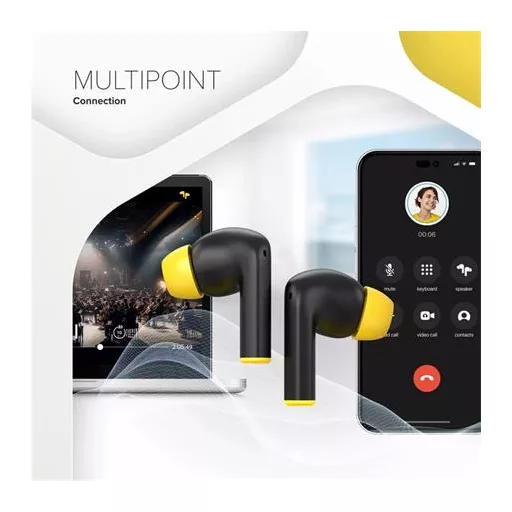 Fülhallgató, TWS vezeték nélküli, Bluetooth 5.4, CANYON "Hexagon 7", fekete-sárga
