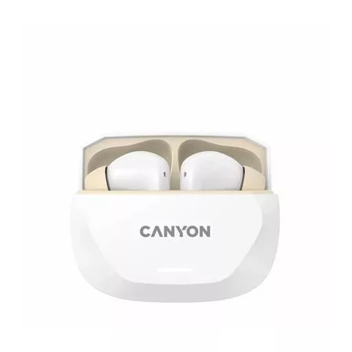 Fülhallgató, TWS vezeték nélküli, Bluetooth 5.4, CANYON "Hexagon 7", fehér-bézs
