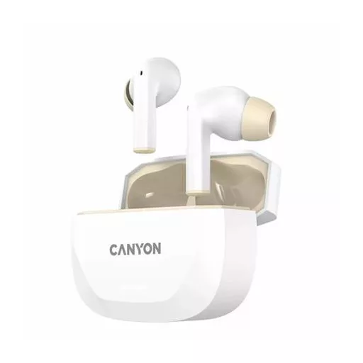 Fülhallgató, TWS vezeték nélküli, Bluetooth 5.4, CANYON "Hexagon 7", fehér-bézs