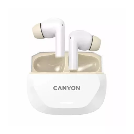 Fülhallgató, TWS vezeték nélküli, Bluetooth 5.4, CANYON "Hexagon 7", fehér-bézs