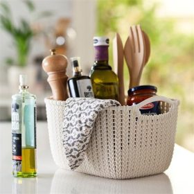   Kötött hatású kosár, L méret, CURVER "Knit", fehér