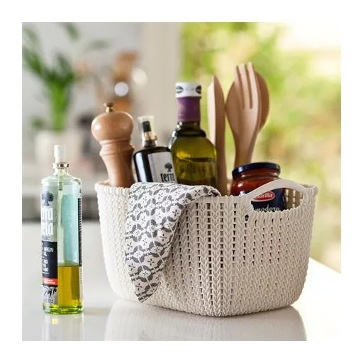 Kötött hatású kosár, L méret, CURVER "Knit", fehér