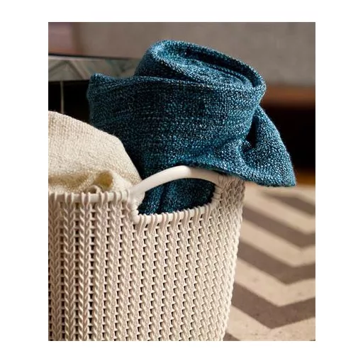 Kötött hatású kosár, L méret, CURVER "Knit", fehér