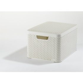  Rattan hatású kosár tetővel, 30l, törtfehér, CURVER "Style L"