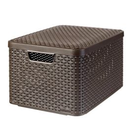   Rattan hatású kosár tetővel, 30l, sötétbarna, CURVER "Style L"