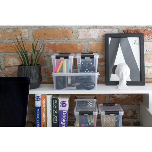 Műanyag tárolódoboz, 0,3 liter, fekete fogantyúkkal, SMARTSTORE "Classic 0,5", átlátszó