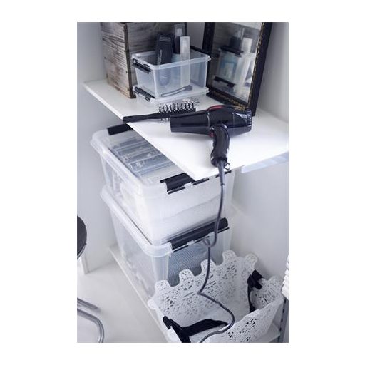 Műanyag tárolódoboz, 1 liter, fekete fogantyúkkal, SMARTSTORE "Classic 1", átlátszó