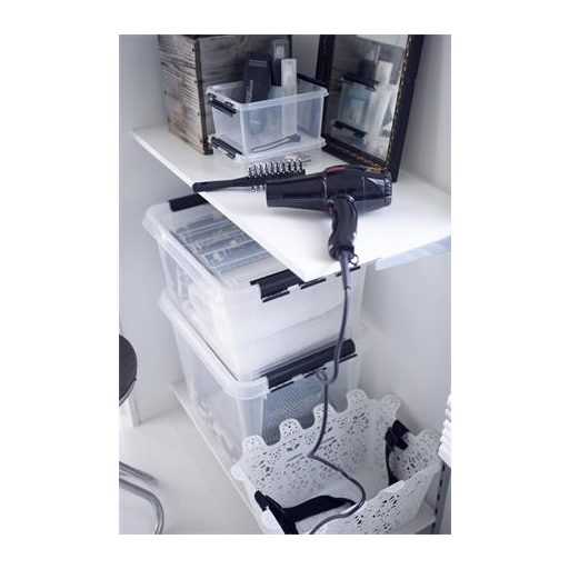 Műanyag tárolódoboz, 1 liter, fekete fogantyúkkal, SMARTSTORE "Classic 1", átlátszó