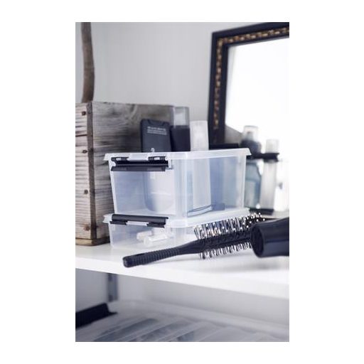 Műanyag tárolódoboz, 1 liter, fekete fogantyúkkal, SMARTSTORE "Classic 1", átlátszó