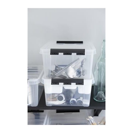 Műanyag tárolódoboz, 8 liter, fekete fogantyúkkal, SMARTSTORE "Classic 12", átlátszó