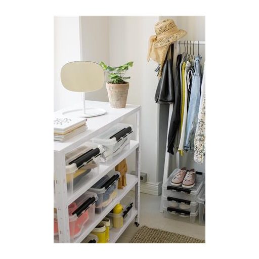 Műanyag tárolódoboz, 8 liter, fekete fogantyúkkal, SMARTSTORE "Classic 12", átlátszó