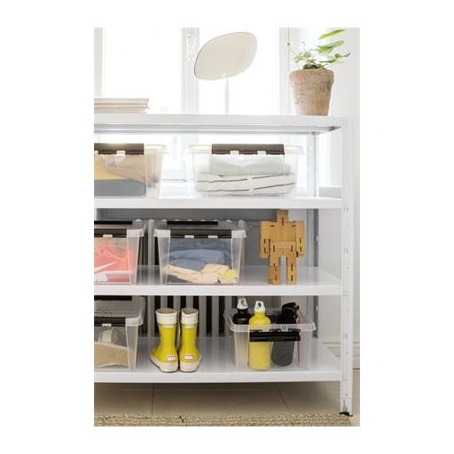 Műanyag tárolódoboz, 8 liter, fekete fogantyúkkal, SMARTSTORE "Classic 12", átlátszó