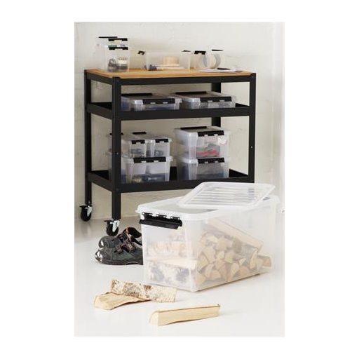 Műanyag tárolódoboz, 14 liter, fekete fogantyúkkal, SMARTSTORE "Classic 15", átlátszó