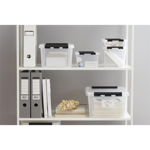 Műanyag tárolódoboz, 14 liter, fekete fogantyúkkal, SMARTSTORE "Classic 15", átlátszó