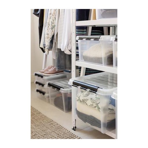 Műanyag tárolódoboz, 14 liter, fekete fogantyúkkal, SMARTSTORE "Classic 15", átlátszó