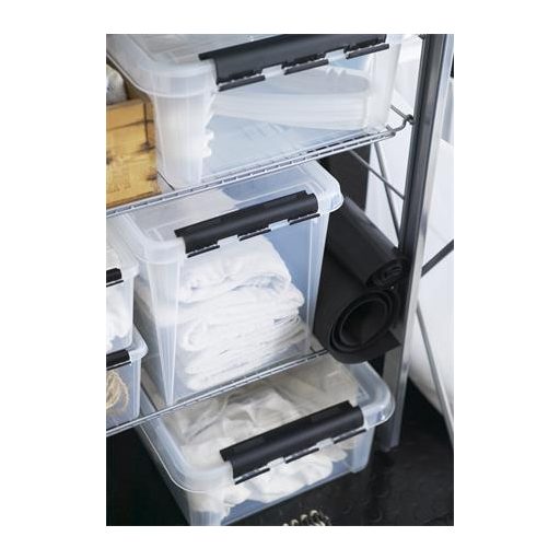 Műanyag tárolódoboz, 25 liter, fekete fogantyúkkal, SMARTSTORE "Classic 16", átlátszó