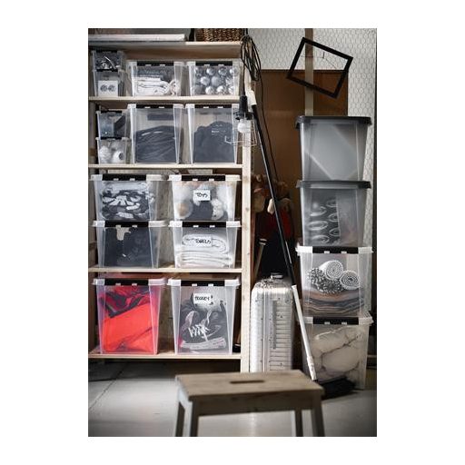 Műanyag tárolódoboz, 25 liter, fekete fogantyúkkal, SMARTSTORE "Classic 16", átlátszó