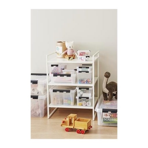 Műanyag tárolódoboz, 31 liter, fekete fogantyúkkal és görgőkkel, SMARTSTORE "Classic 35", átlátszó