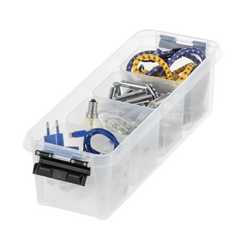 Műanyag tárolódoboz, fekete fogantyúkkal, 4 rekeszes, SMARTSTORE "Classic 4", átlátszó