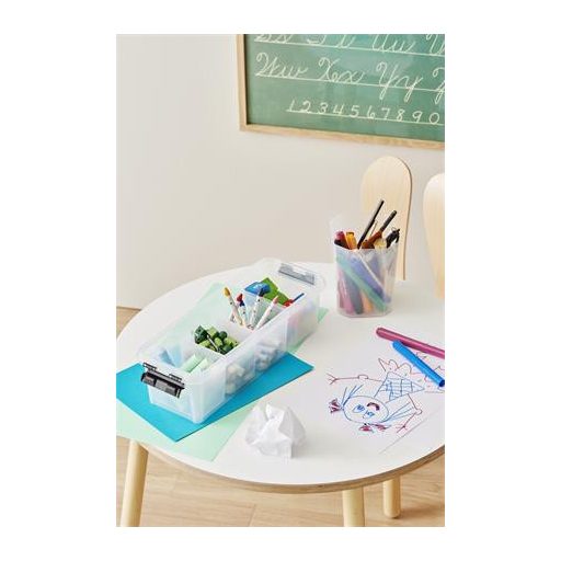 Műanyag tárolódoboz, fekete fogantyúkkal, 4 rekeszes, SMARTSTORE "Classic 4", átlátszó