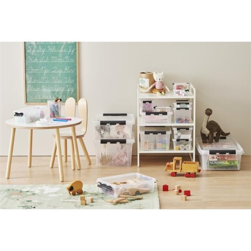 Műanyag tárolódoboz, fekete fogantyúkkal, 4 rekeszes, SMARTSTORE "Classic 4", átlátszó