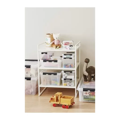 Műanyag tárolódoboz, fekete fogantyúkkal, 6 rekeszes, SMARTSTORE "Classic 15", átlátszó