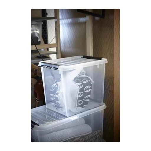 Műanyag tárolódoboz, 52 liter, fekete fogantyúkkal, SMARTSTORE "Classic 50", átlátszó