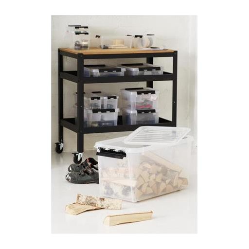 Műanyag tárolódoboz, 70 liter, fekete fogantyúkkal, SMARTSTORE "Classic 70", átlátszó