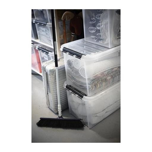 Műanyag tárolódoboz, 70 liter, fekete fogantyúkkal, SMARTSTORE "Classic 70", átlátszó