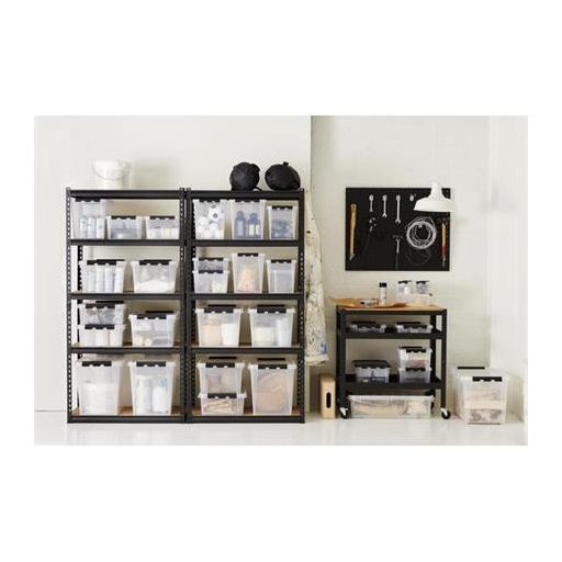 Műanyag tárolódoboz, 70 liter, fekete fogantyúkkal, SMARTSTORE "Classic 70", átlátszó