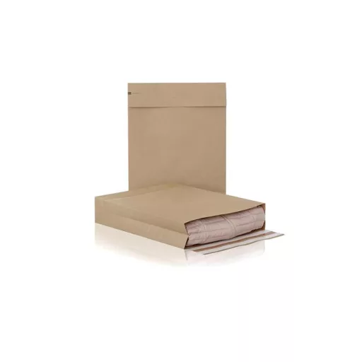 Boríték, visszaküldhető, két ragasztócsíkkal, M, 350x450x80+100 mm, "e-Green"